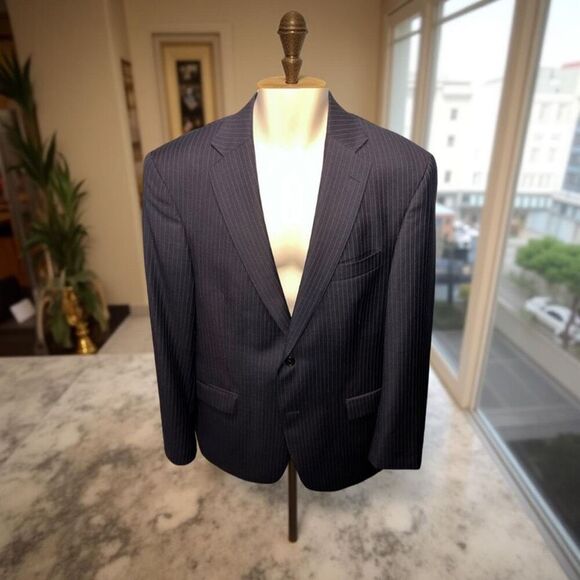 Hart Schaffner Marx For Nordstrom Men’s Size 42 R 2 Button Navy Blue Stripe - Picture 1 of 10